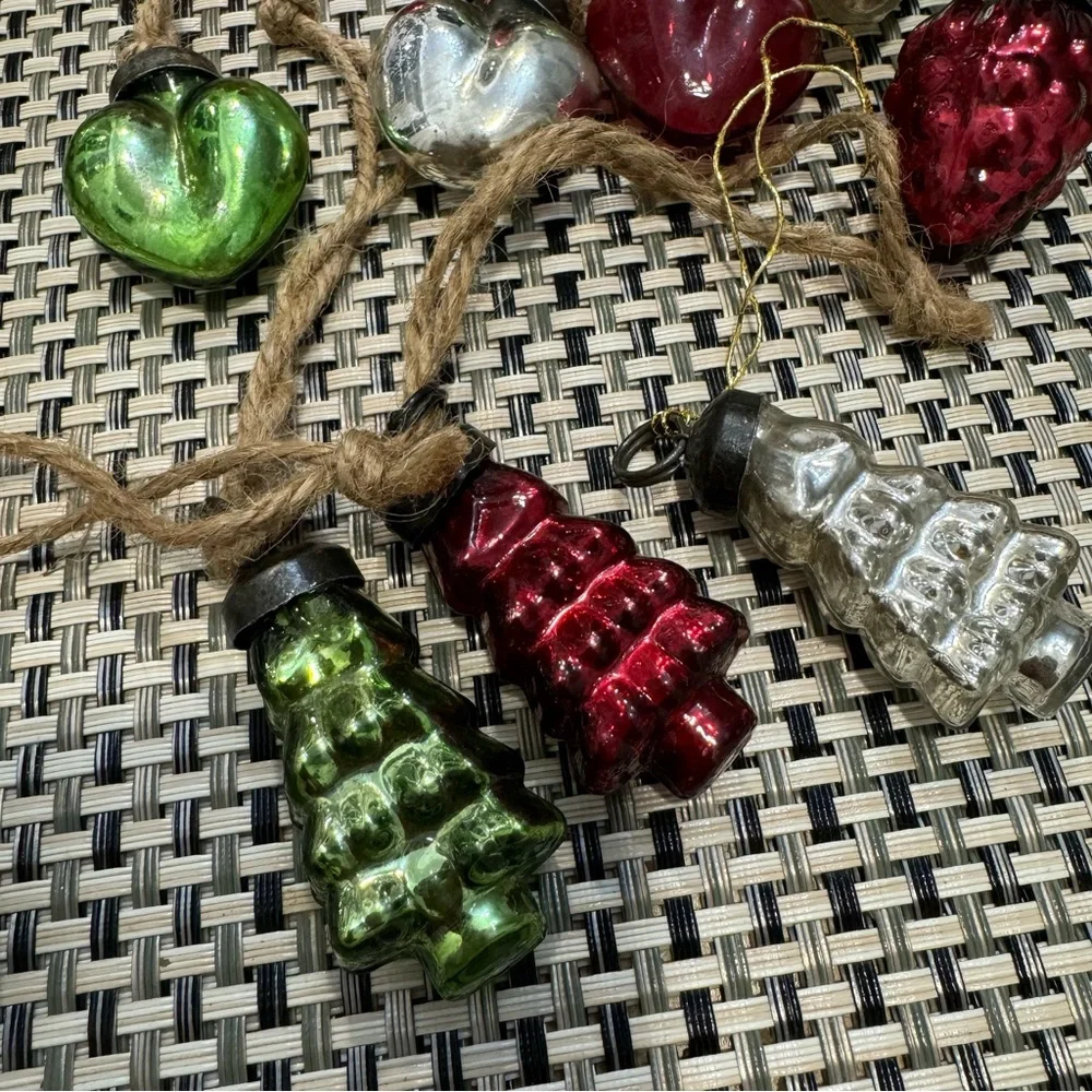 1Pottery Barn Mini Kugel Mercury Glass Asst Shapes/Colors 24 Ornaments 1.5-2